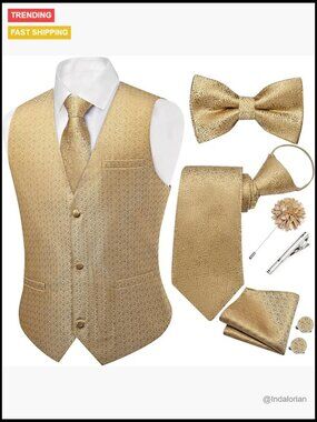 7pc Mens Paisley Suit Vest Set with Pre-Tied Tie and Accessories